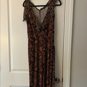 IMAN Black and Orange Paisley Maxi Jumpsuit